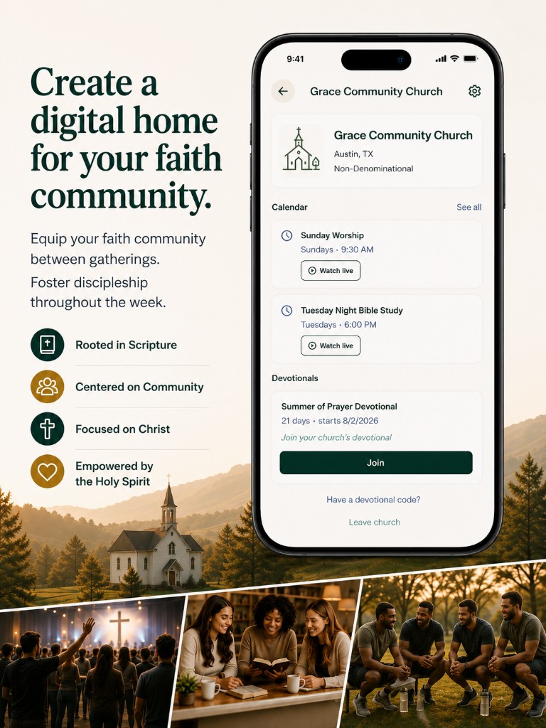 Create a digital home for your faith community — Hello Pastor equips churches and faith communities with events, devotionals, and discipleship between gatherings